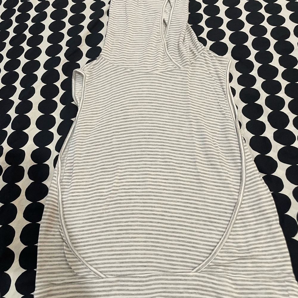 Beyond Yoga Gray Striped Tank Top w/hood & large open arm holes